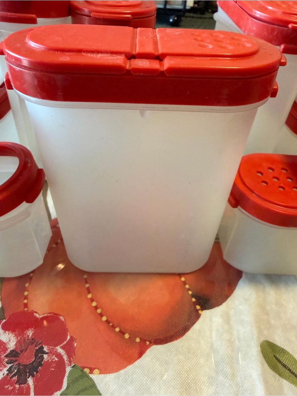 Tupperware White Canister with Red Lid Set